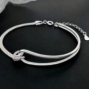 925 Sterling Silver Double Layer Chain Knot Bracelet ( unisex )